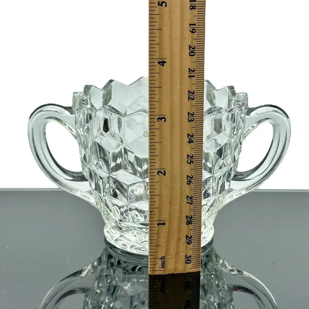 Colony Whitehall Clear Cubist Elegant Glass‎ Open Sugar Bowl Double Handle VTG